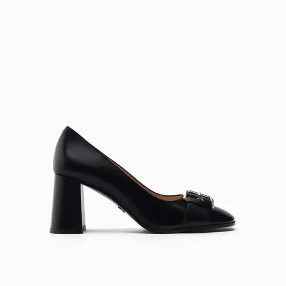 Zara Black SINGLE MONK STRAP LEATHER SHOES 7.5 US - Picture 2 of 16